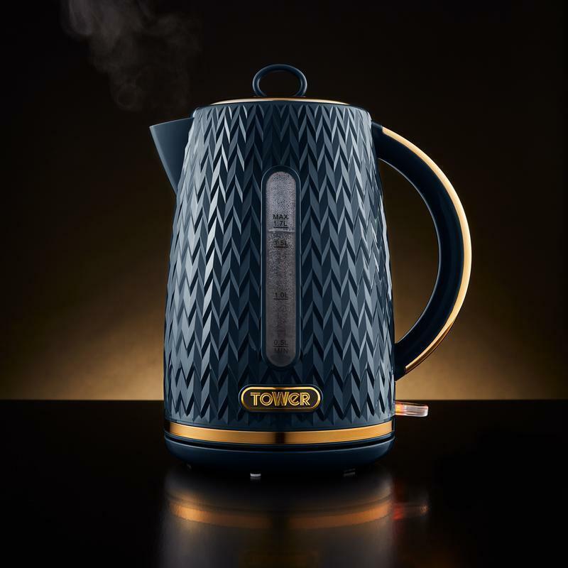 Tower Empire Kettle, 4 Slice Toaster, Bread Bin, Canisters Kitchen Set (Midnight Blue) - Vibe Home