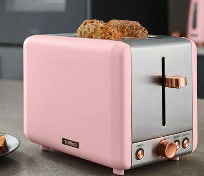 Tower Cavaletto Pyramid Kettle & 2 Slice Toaster Kitchen Set (Pink) - Vibe Home