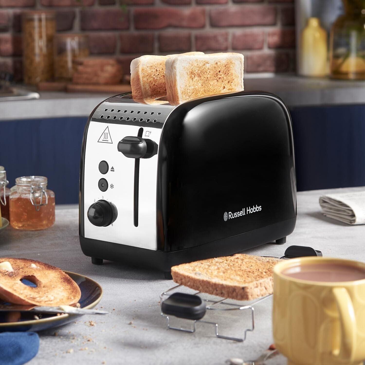 Russell Hobbs Colours Jug Kettle & 2 Slice Toaster Kitchen Set (Black) - Vibe Home