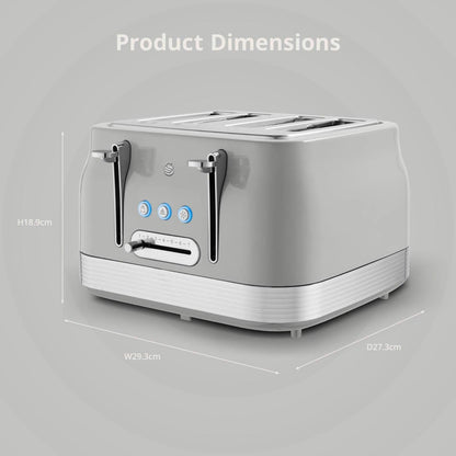 Swan Retro Jug Kettle, 4 Slice Toaster, Bread Bin & Canisters Kitchen Set (Grey) - Vibe Home