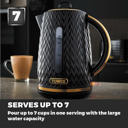 Tower Empire Kettle, 4 Slice Toaster, Bread Bin, Canisters Kitchen Set (Black) - Vibe Home