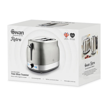 Swan Retro Pyramid Kettle & 2 Slice Toaster Kitchen Set (Stainless Steel) - Vibe Home