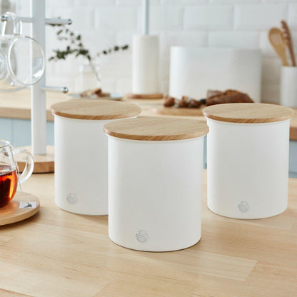 Swan Nordic Kettle, 4 Slice Toaster, Bread Bin, Canisters Kitchen Set (White) - Vibe Home