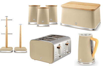 Swan Nordic Oatmeal Kitchen Set Kettle Toaster Bread Bin Canisters Mug Tree Towel Pole 5061025428311