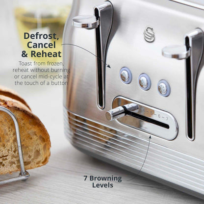 Swan Retro Jug Kettle & 4 Slice Toaster Kitchen Set Silver (Stainless Steel) - Vibe Home