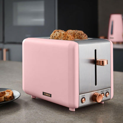 Tower Cavaletto Jug Kettle, 2 Slice Toaster & Canisters Kitchen Set (Pink) - Vibe Home