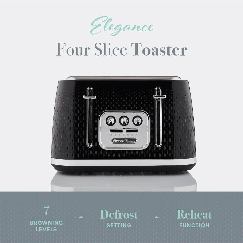 Swan Elegance Kettle & 4 Slice Toaster Kitchen Set (Black) - Vibe Home