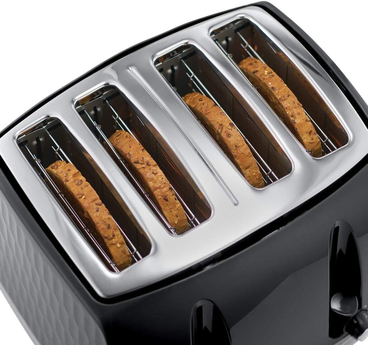 Russell Hobbs Honeycomb Kettle & 4 Slice Toaster Kitchen Set (Black) - Vibe Home