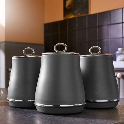 Tower Renaissance Bread Bin & Canisters Kitchen Storage Set (Grey) - Vibe Home