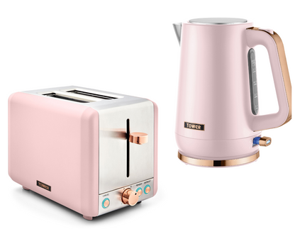 Tower Cavaletto Jug Kettle & 2 Slice Toaster Kitchen Set (Pink) - Vibe Home