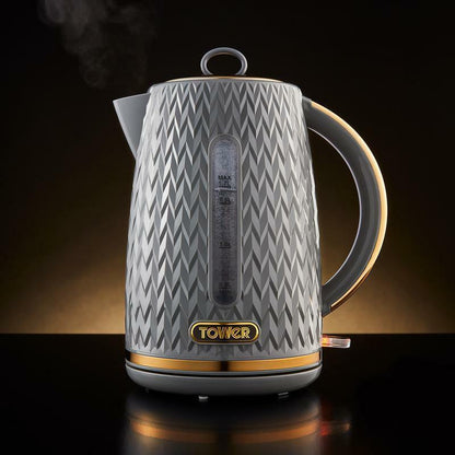 Tower Empire Kettle, 4 Slice Toaster, Bread Bin, Canisters Kitchen Set (Grey) - Vibe Home