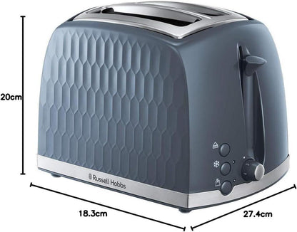 Russell Hobbs Honeycomb Kettle & 2 Slice Toaster Kitchen Set (Grey) - Vibe Home