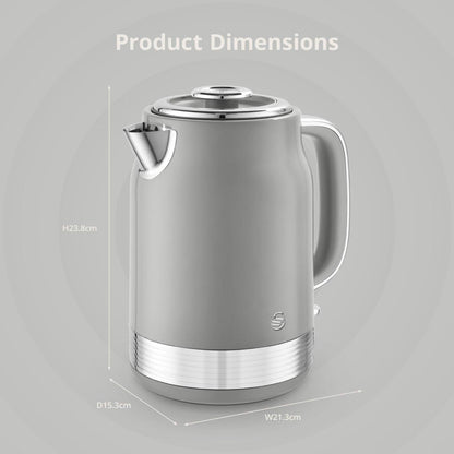 Swan Retro Jug Kettle, 4 Slice Toaster, Bread Bin & Canisters Kitchen Set (Grey) - Vibe Home