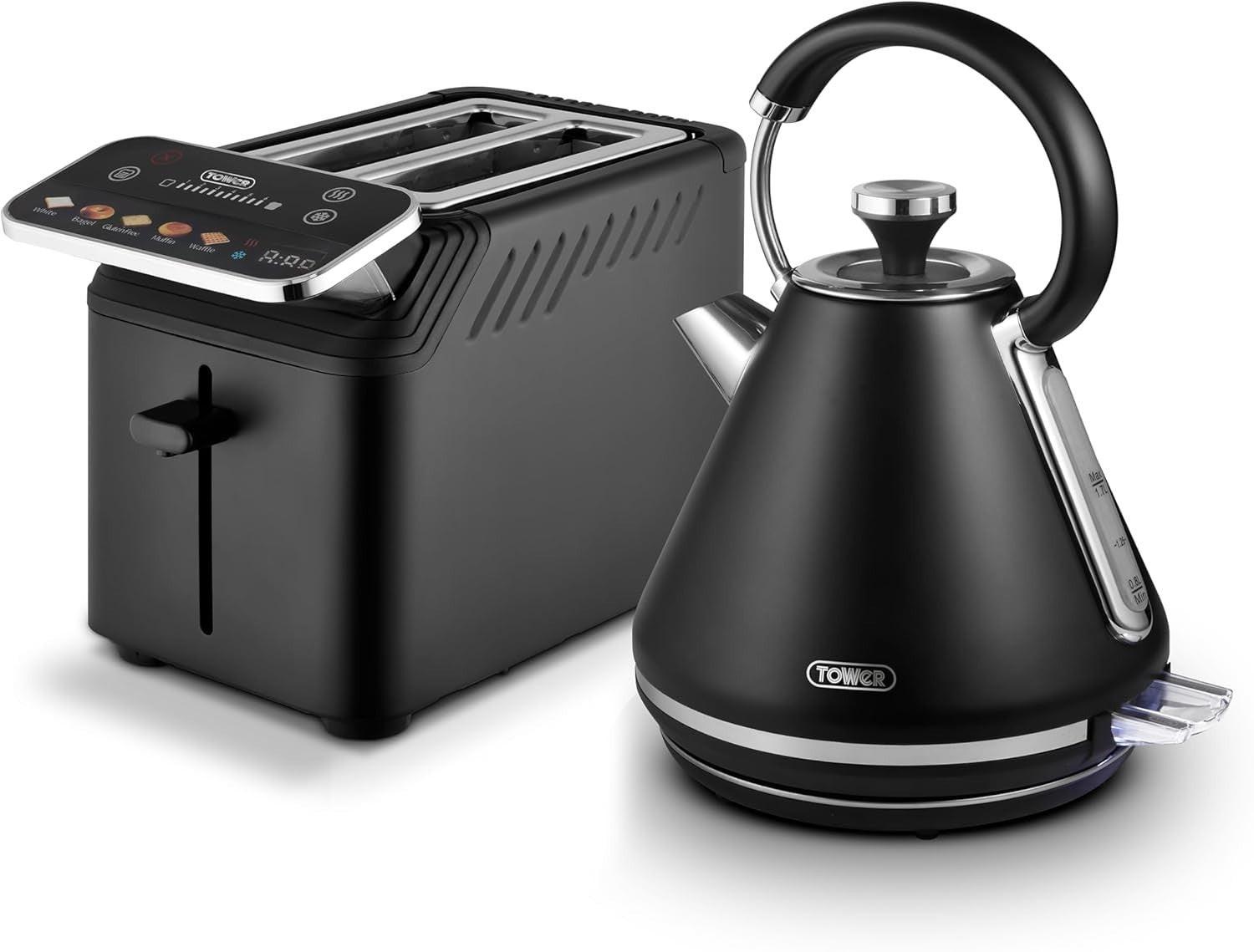 Tower Mirage Digital Pyramid Kettle & 2 Slice Toaster Kitchen Set (Black) - Vibe Home