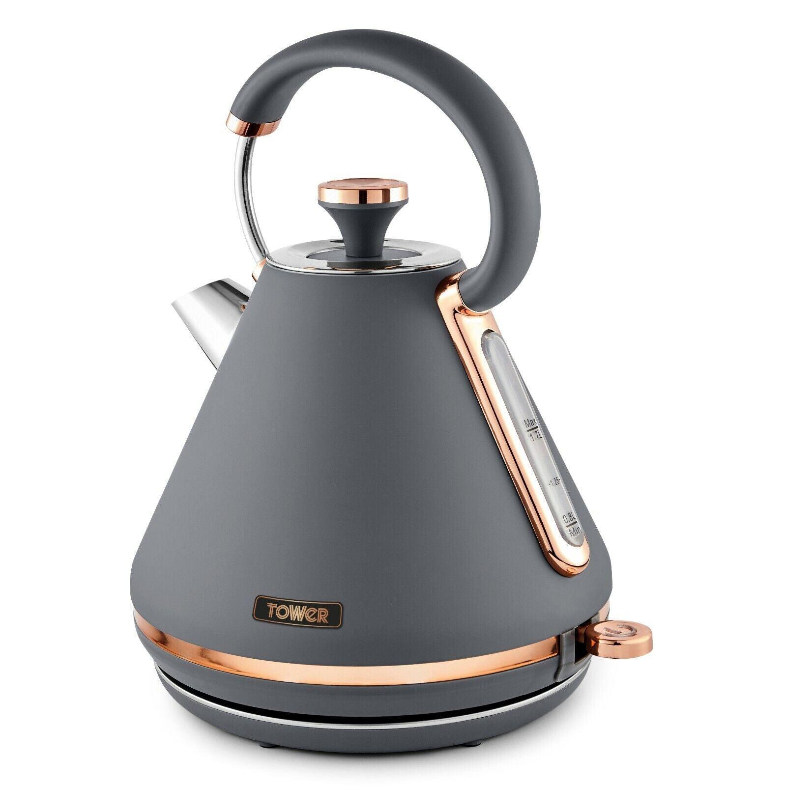 Tower Cavaletto Pyramid Kettle & 4 Slice Toaster Kitchen Set (Grey) - Vibe Home