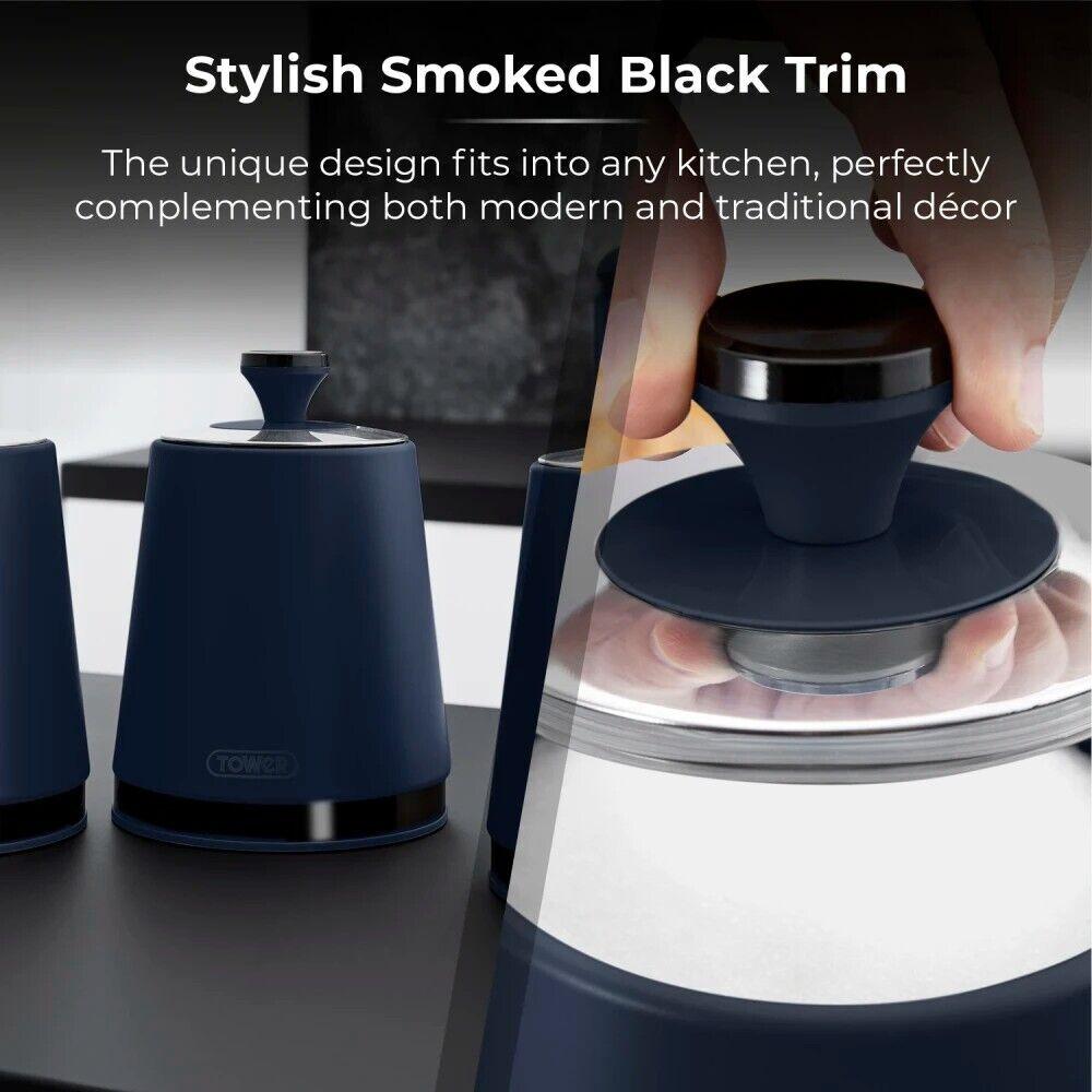 Tower Sera Bread Bin & Canisters Kitchen Storage Set (Midnight Blue) - Vibe Home