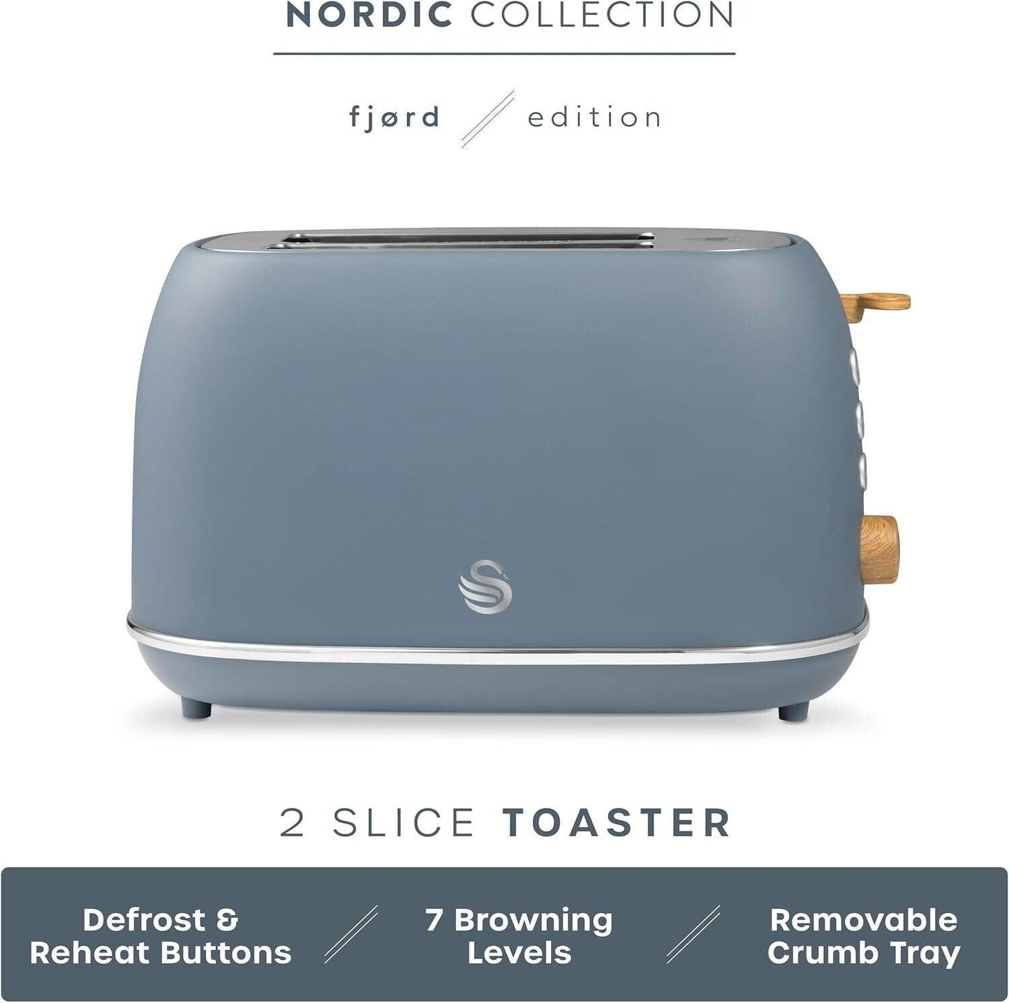 Swan Fjord Kettle & 2 Slice Toaster Kitchen Set (Grey) - Vibe Home