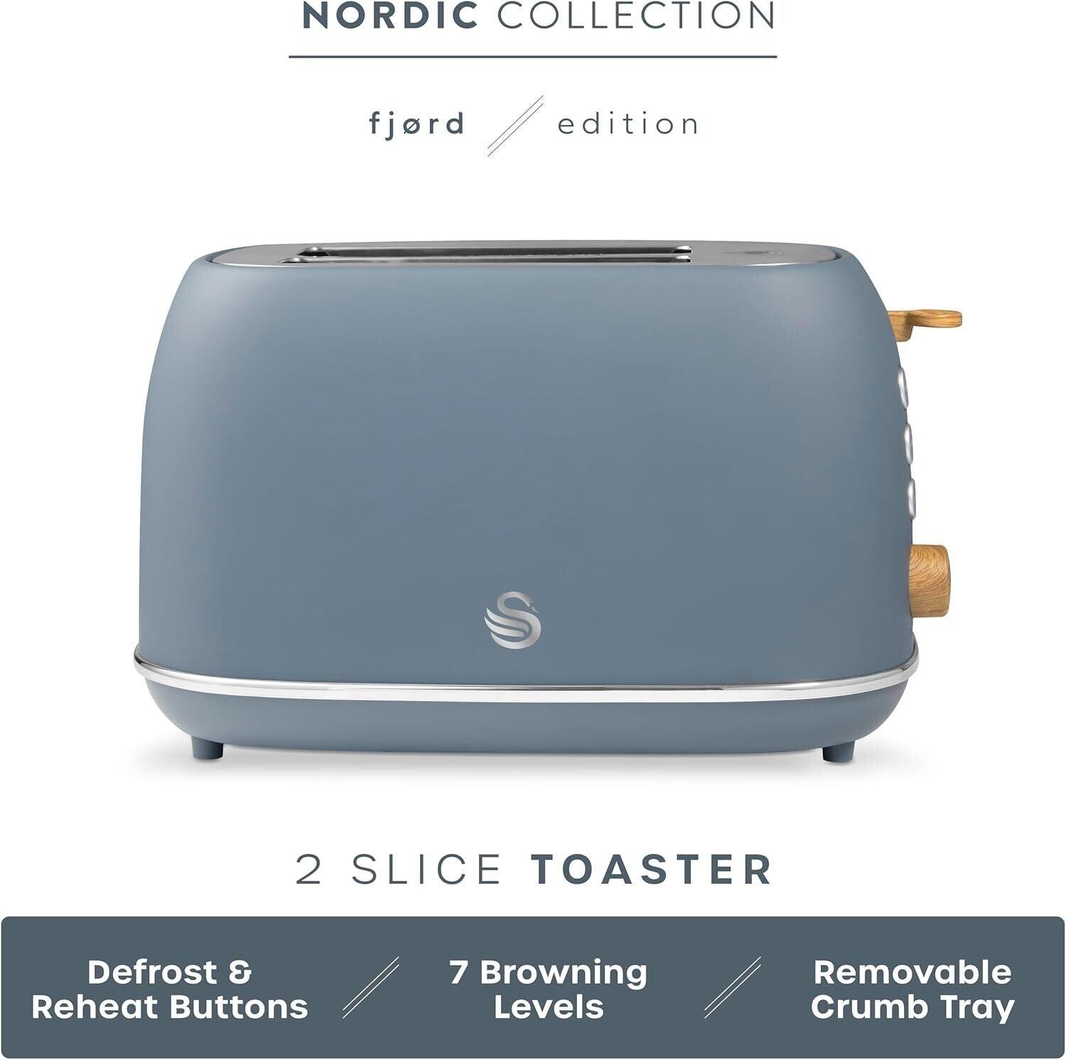 Swan Fjord Kettle & 2 Slice Toaster Kitchen Set (Grey) - Vibe Home