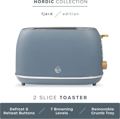 Swan Fjord Kettle & 2 Slice Toaster Kitchen Set (Grey) - Vibe Home