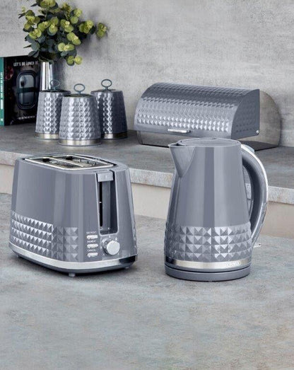 Tower Solitaire Kettle & 2 Slice Toaster Kitchen Set (Grey) - Vibe Home