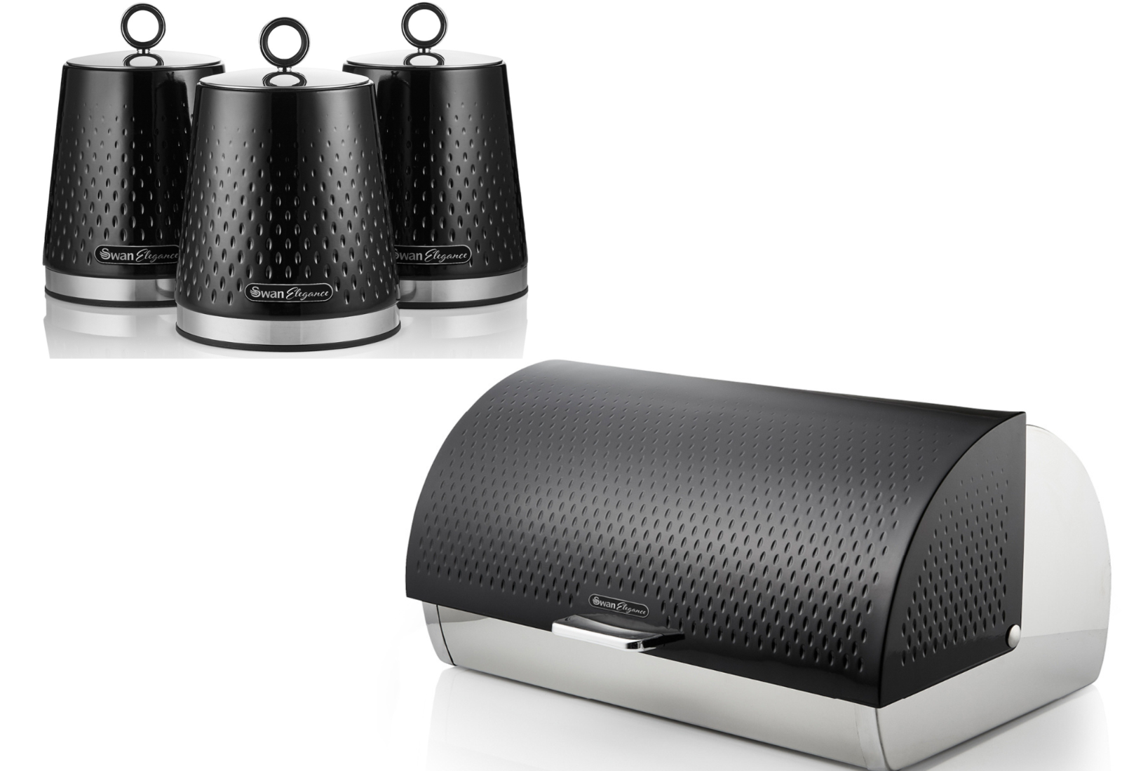 Swan Elegance Bread Bin & Canisters Kitchen Storage Set (Black) - Vibe Home