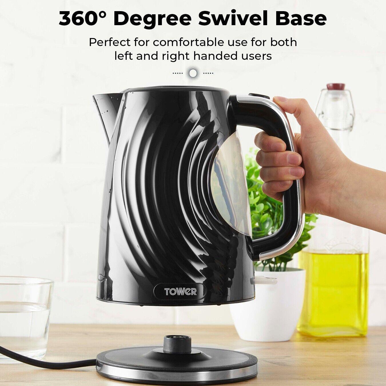 Tower Sonar Kettle, 2 Slice Toaster, Bread Bin & Canisters Kitchen Set (Black) - Vibe Home