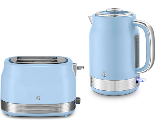 Swan Retro Jug Kettle & 2 Slice Toaster Kitchen Set (Blue) - Vibe Home