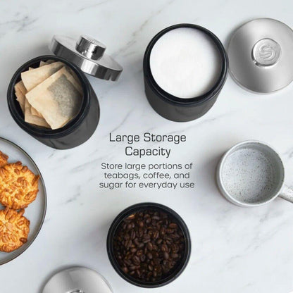 Swan Townhouse Bread Bin & Canisters Kitchen Storage Set (Black) - Vibe Home