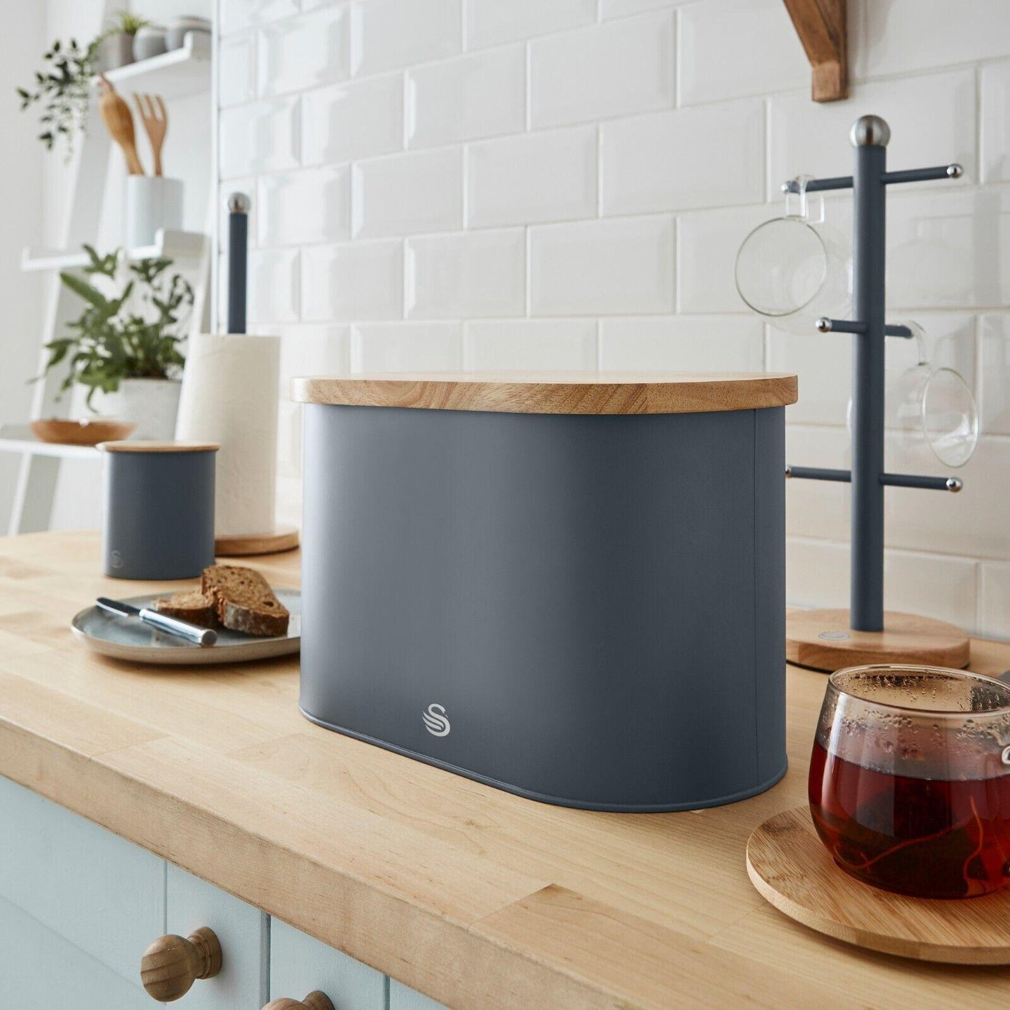 Swan Nordic Bread Bin & Canisters Kitchen Storage Set (Grey) - Vibe Home
