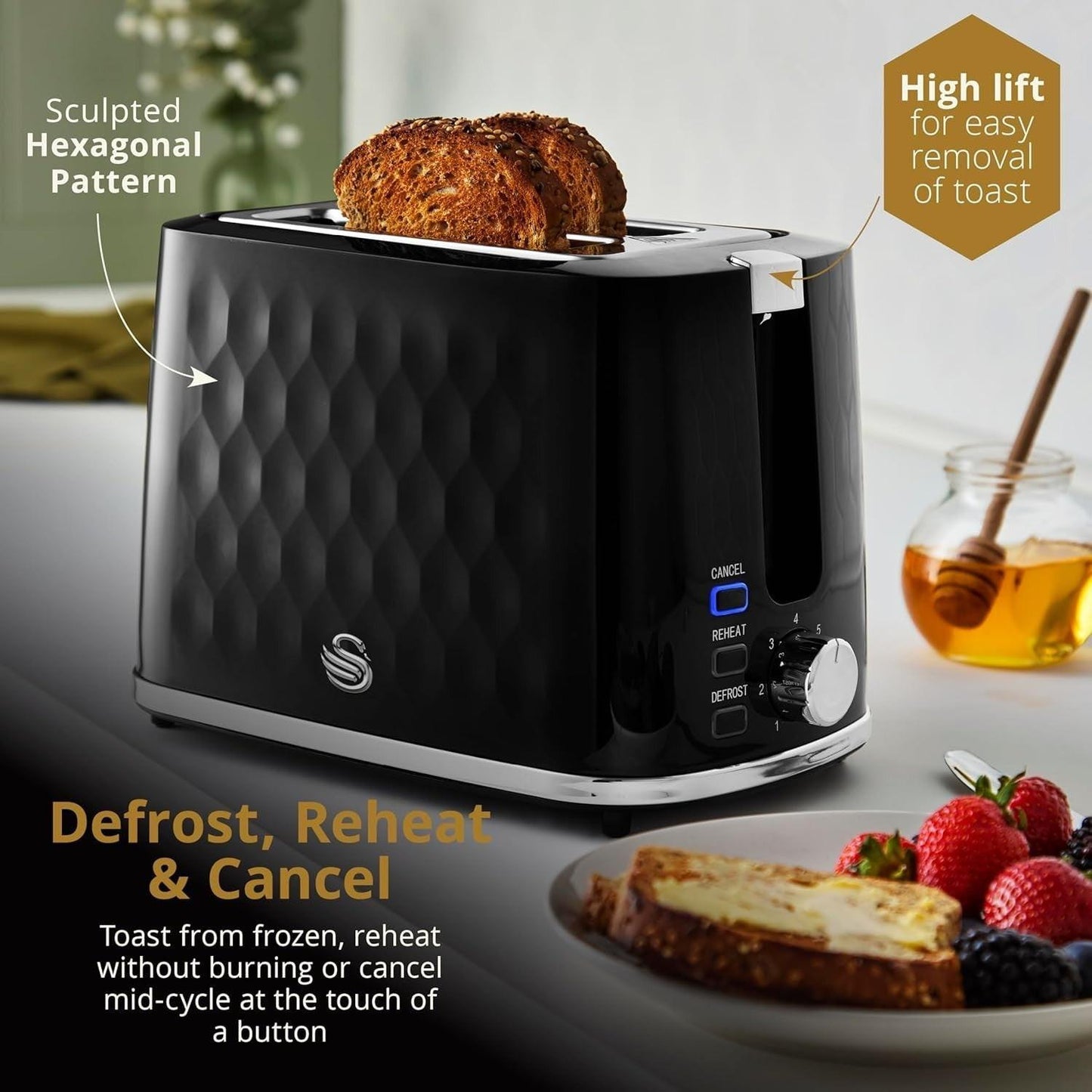 Swan Hexton Kettle & 2 Slice Toaster Kitchen Set (Black) - Vibe Home
