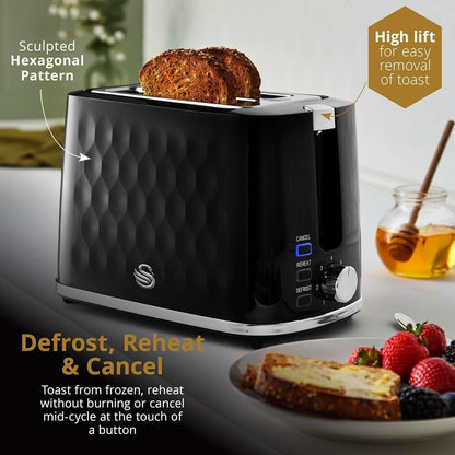 Swan Hexton Kettle & 2 Slice Toaster Kitchen Set (Black) - Vibe Home