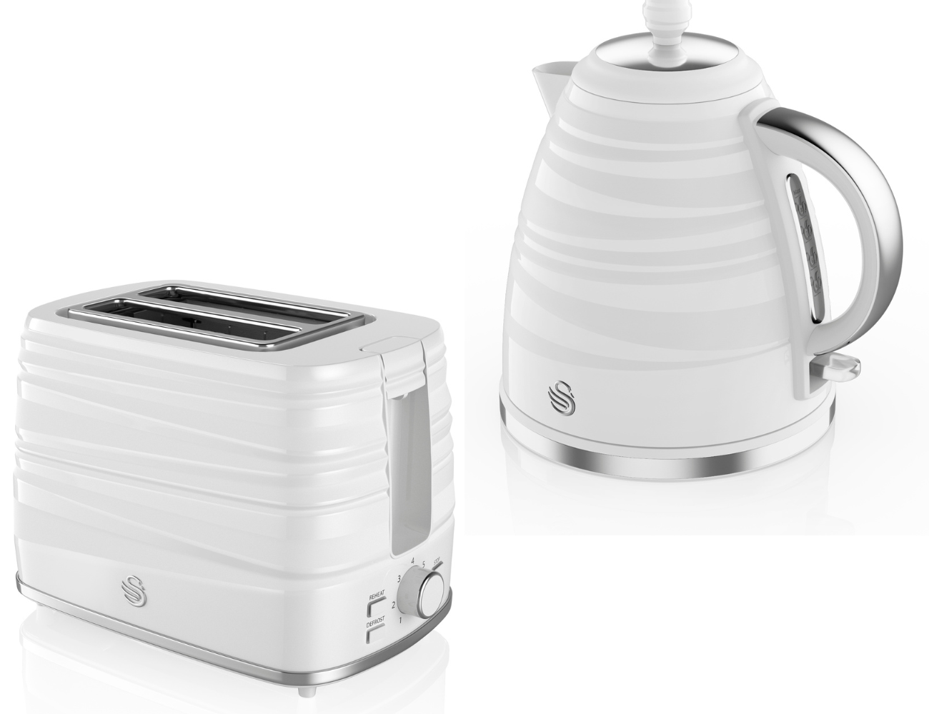 Swan Symphony Kettle & 2 Slice Toaster Kitchen Set (White) - Vibe Home