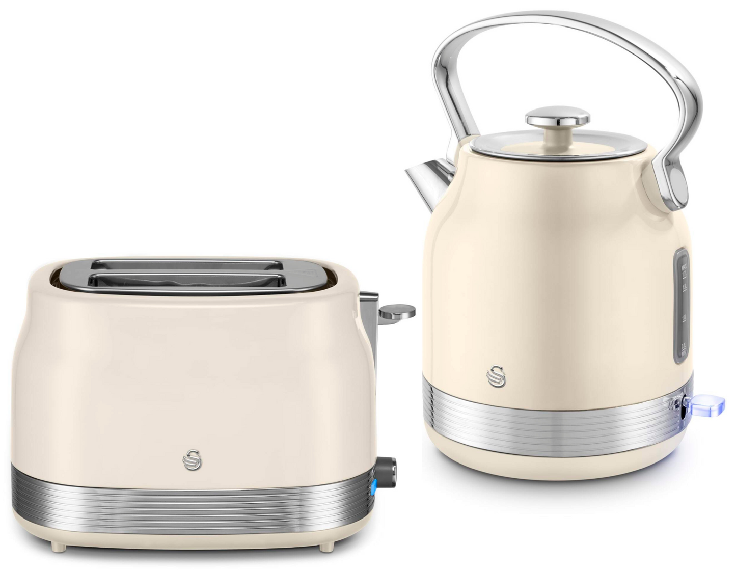 Swan Retro Pyramid Kettle & 2 Slice Toaster Kitchen Set (Cream) - Vibe Home