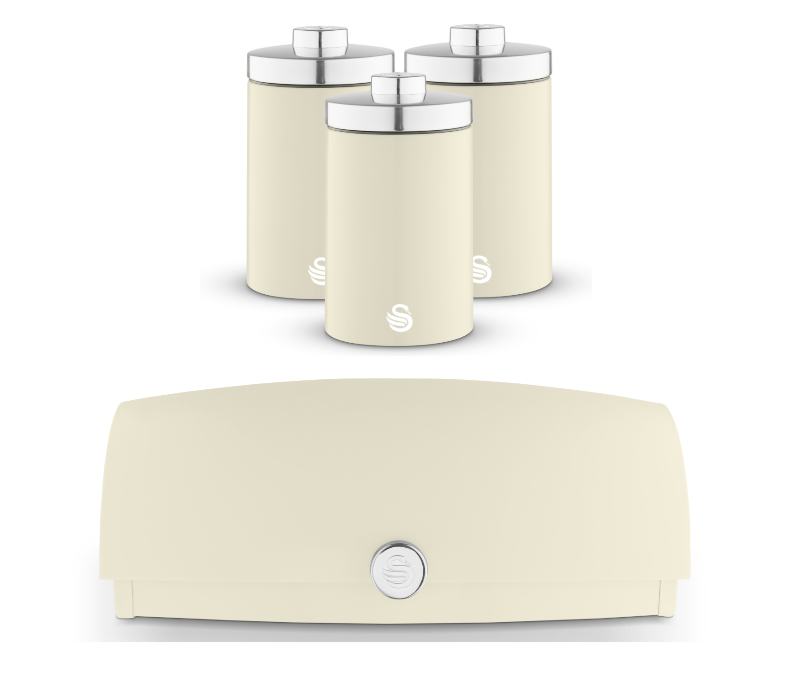 Swan Townhouse Bread Bin & Canisters Kitchen Storage Set (Cream) - Vibe Home