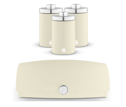 Swan Townhouse Bread Bin & Canisters Kitchen Storage Set (Cream) - Vibe Home