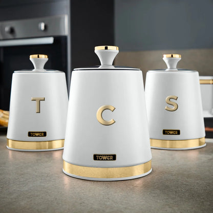 Tower Cavaletto Optic White 5pc Kitchen Set Canisters Towel Pole Mug Tree