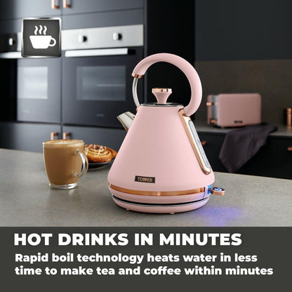 Tower Cavaletto Pyramid Kettle & 2 Slice Toaster Kitchen Set (Pink) - Vibe Home