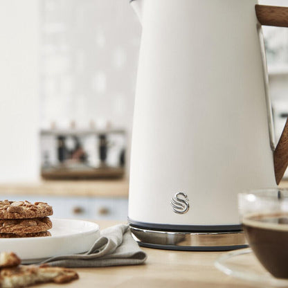 Swan Nordic Kettle, 4 Slice Toaster, Bread Bin, Canisters Kitchen Set (White) - Vibe Home