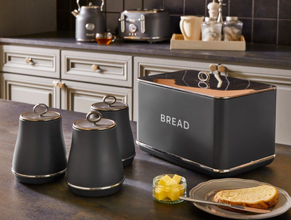 Tower Renaissance Bread Bin & Canisters Kitchen Storage Set (Grey) - Vibe Home