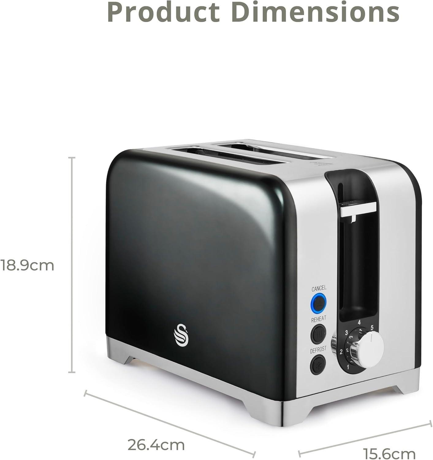 Swan Solace Jug Kettle, 2 Slice Toaster, Bread Bin, Canisters Kitchen Set (Black) - Vibe Home