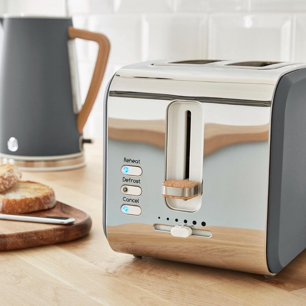Swan Nordic Kettle, 2 Slice Toaster, Bread Bin, Canisters Kitchen Set (Grey) - Vibe Home