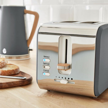 Swan Nordic Kettle, 2 Slice Toaster, Bread Bin, Canisters Kitchen Set (Grey) - Vibe Home