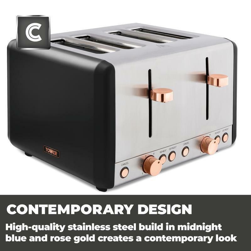 Tower Cavaletto Pyramid Kettle & 4 Slice Toaster Set (Black) - Vibe Home