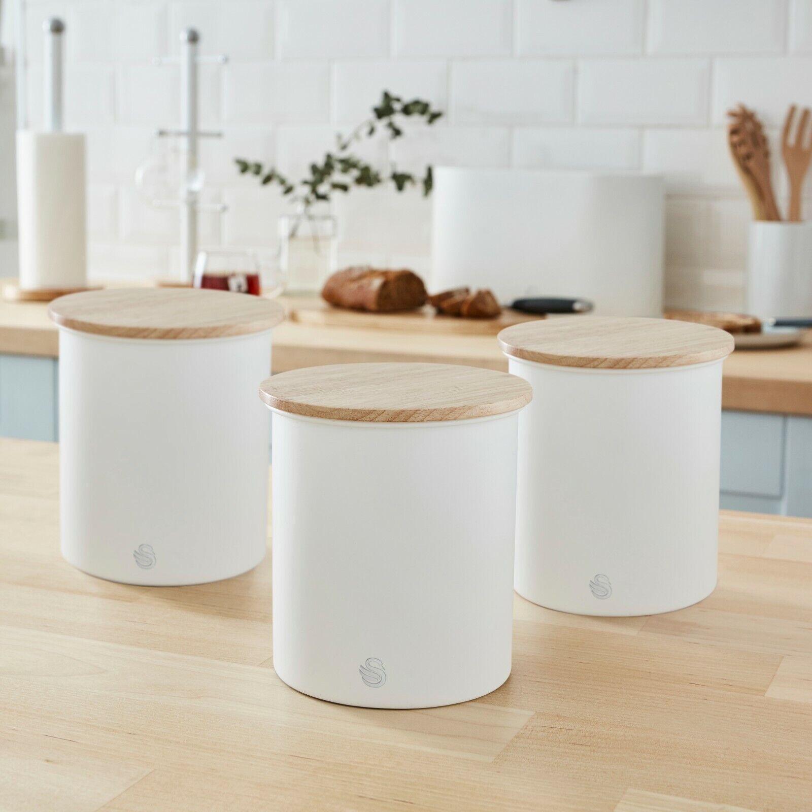 Swan Nordic Kettle, 2 Slice Toaster, Bread Bin, Canisters Kitchen Set (White) - Vibe Home