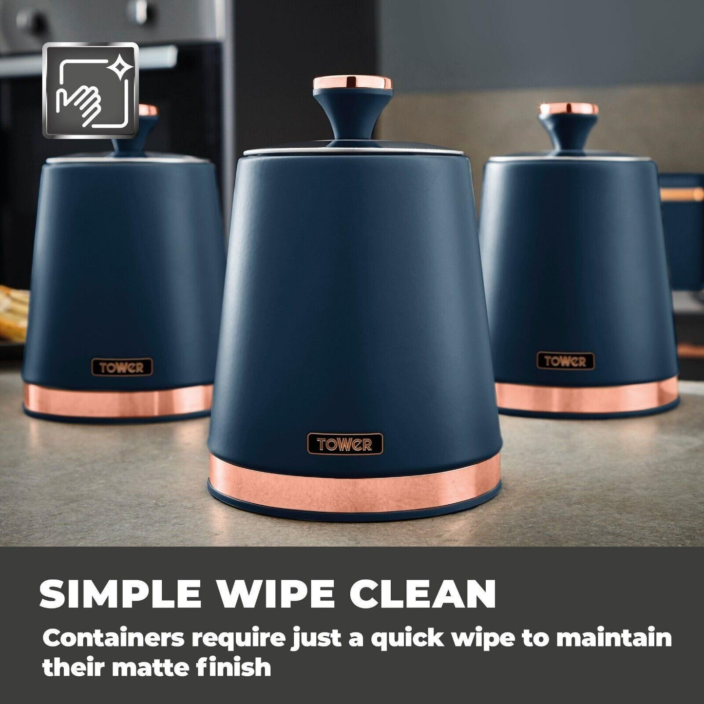 Tower Cavaletto Pyramid Kettle, 4 Slice Toaster & Canister Kitchen Set (Midnight Blue) - Vibe Home