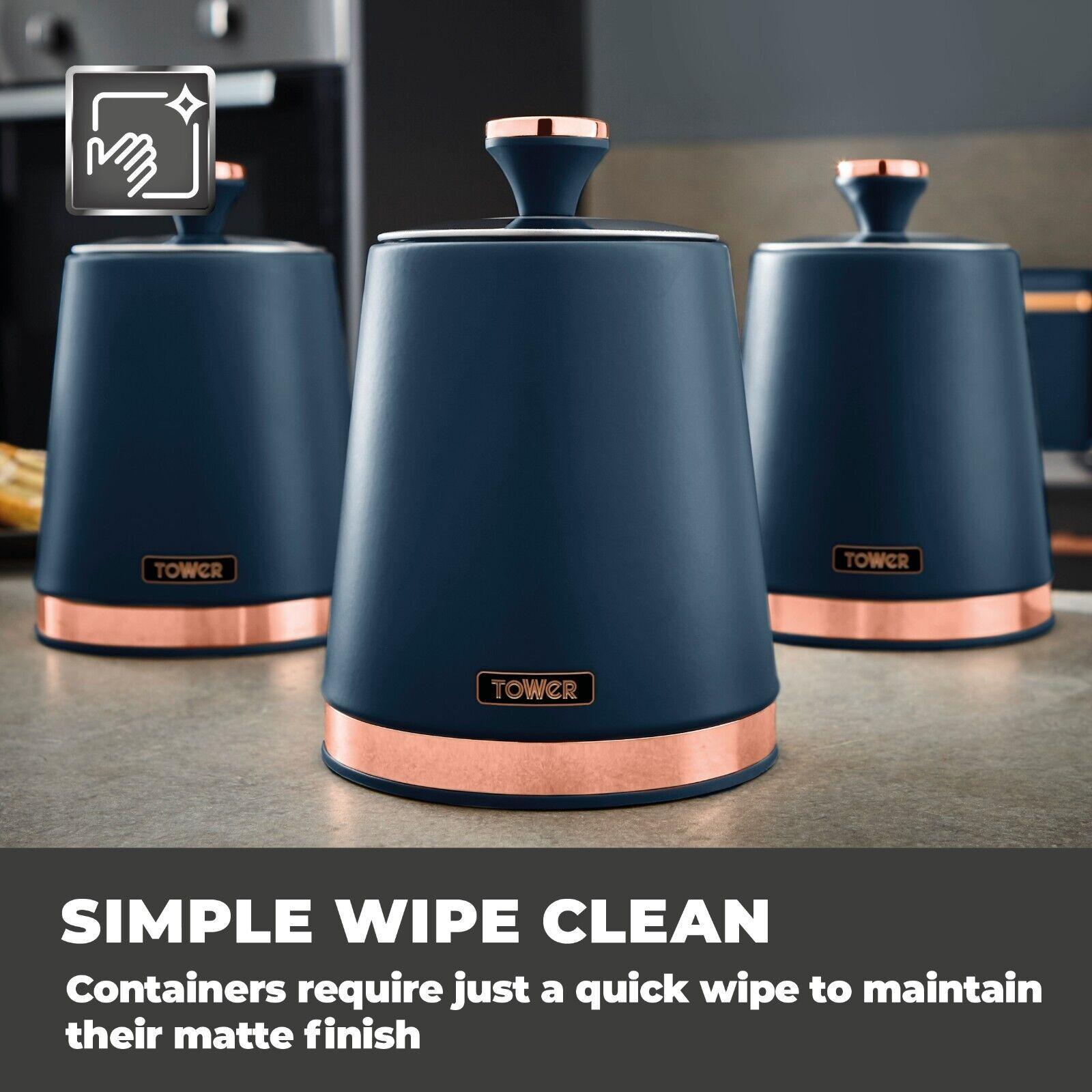 Tower Cavaletto Pyramid Kettle, 4 Slice Toaster & Canister Kitchen Set (Midnight Blue) - Vibe Home