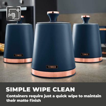 Tower Cavaletto Pyramid Kettle, 4 Slice Toaster & Canister Kitchen Set (Midnight Blue) - Vibe Home