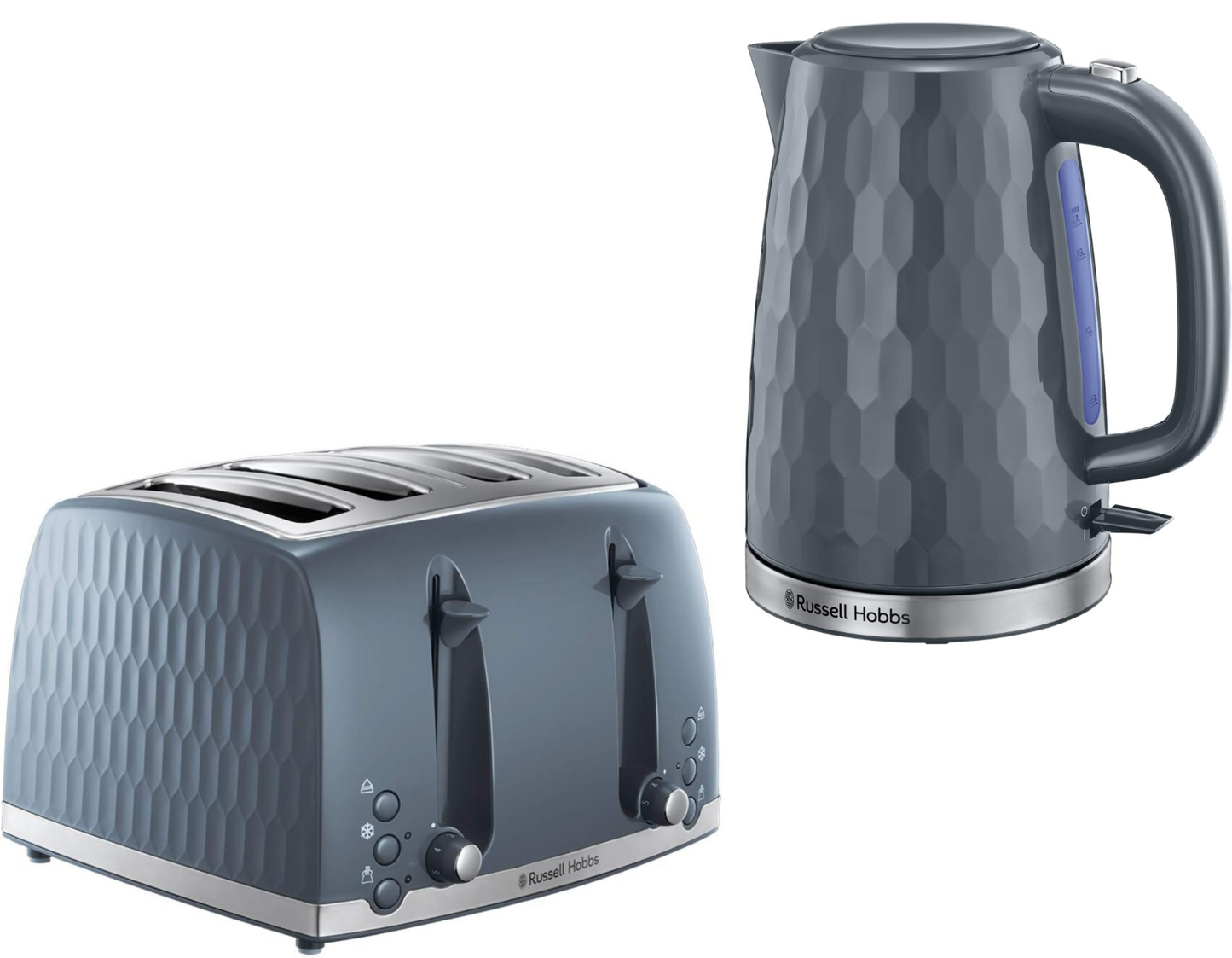Russell Hobbs Honeycomb Kettle & 4 Slice Toaster Kitchen Set (Grey) - Vibe Home