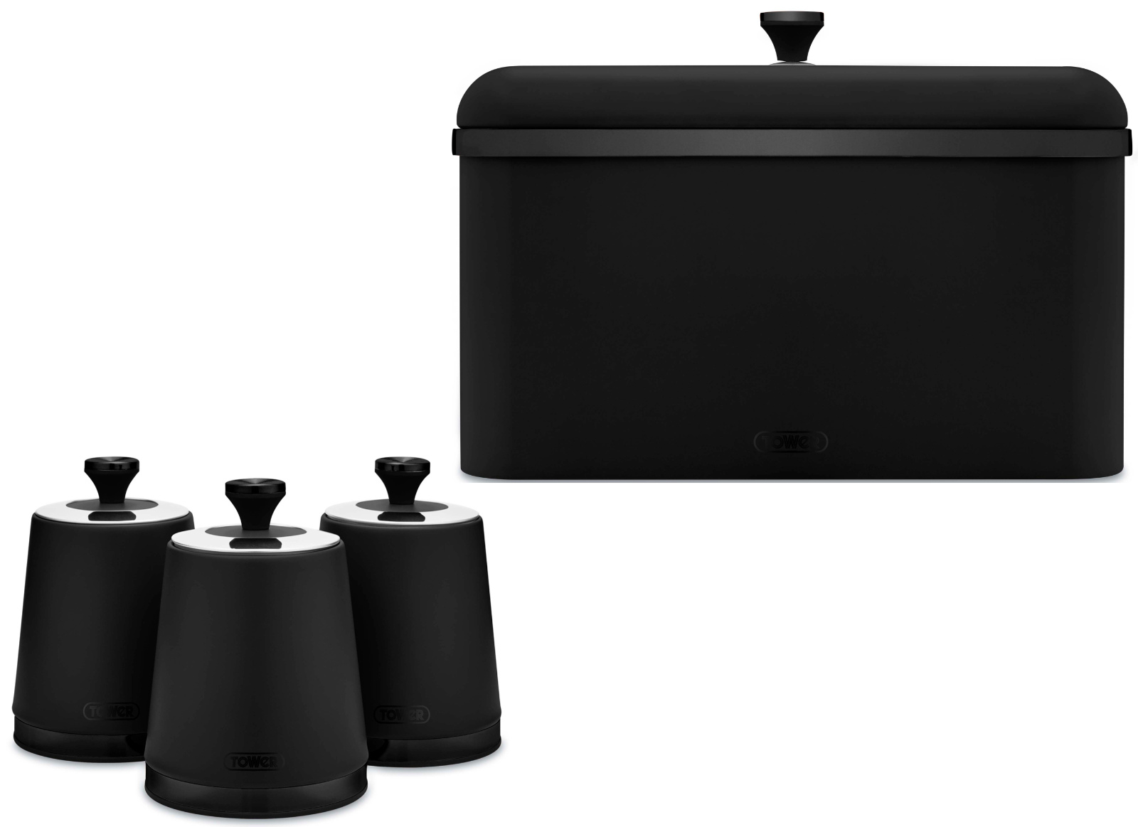 Tower Sera Bread Bin & Canister Kitchen Storage Set (Black) - Vibe Home