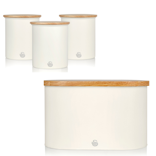 Swan Nordic Bread Bin & Canisters Kitchen Storage Set (White) - Vibe Home